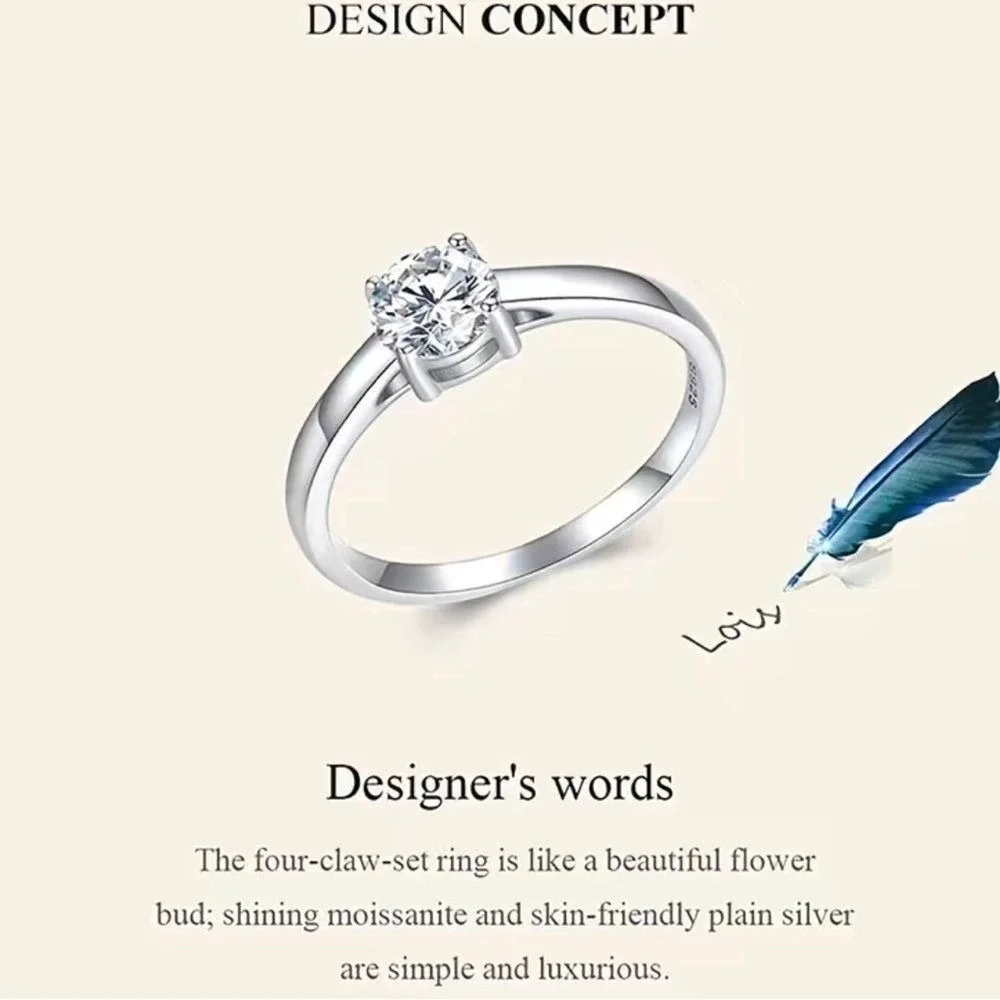 0.6ct Certified Moissanite Promise or engagement Ring 14K over 925 silver size 7